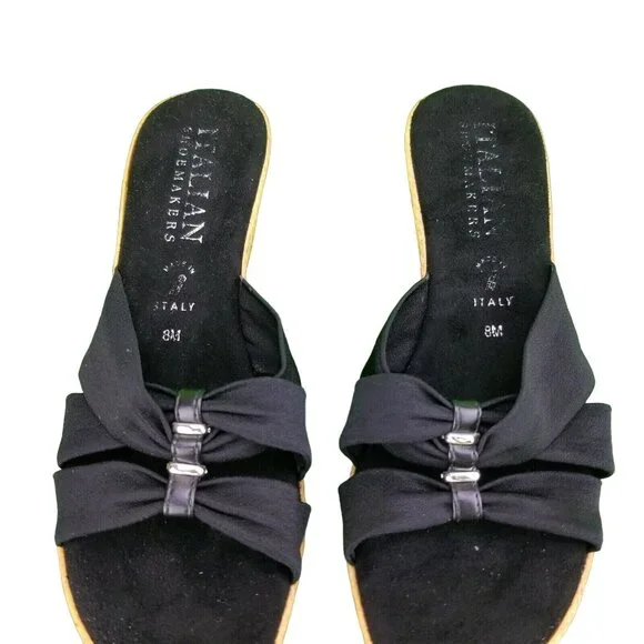 ✅Womens 8M Italian Shoemakers Sandals Wedge Heel Slip On Black Made in Italy - Picture 7 of 16